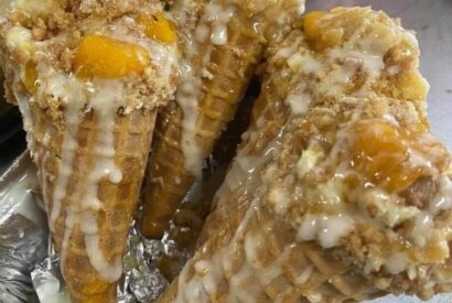Thumbnail for Peach Cobbler Cheesecake Cones
